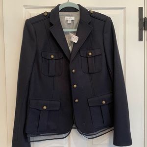Loft blazer. Military style. Brushed gold buttons, ribbon embellishments. Size 8